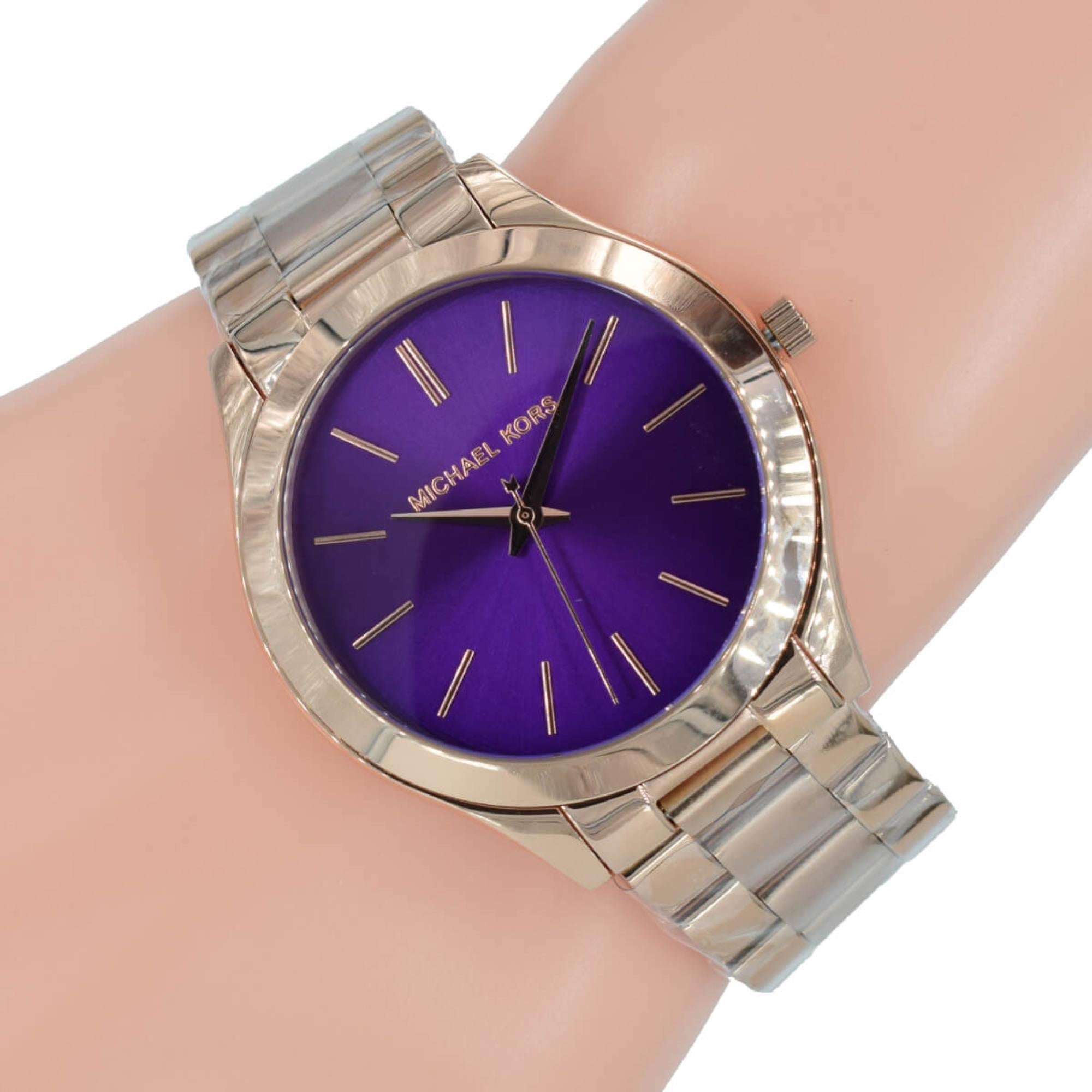  Shop Authentic Michael Kors Slim Runway Purple Dial Rose Gold Steel Strap Watch for Women - MK3293 - Luxxuri