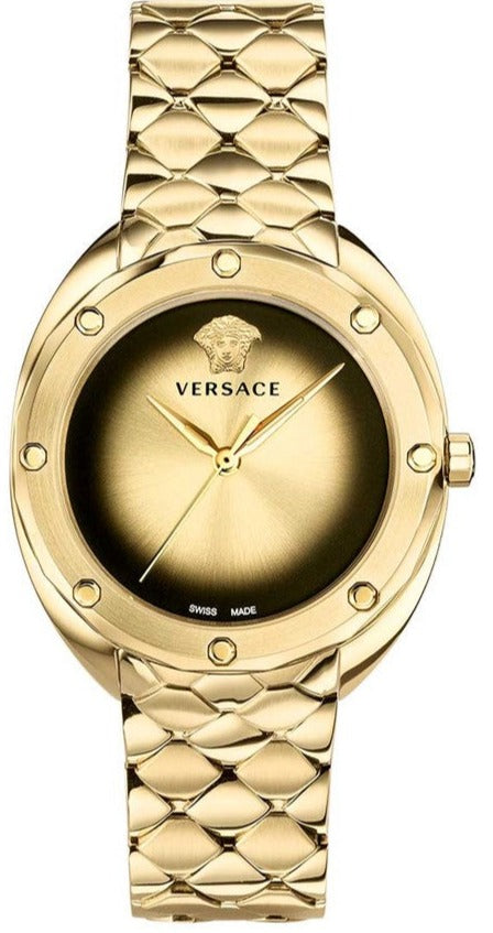  Shop Authentic Versace Shadov Quartz Gold Dial Gold Steel Strap Watch for Women - VEBM00618 - Luxxuri
