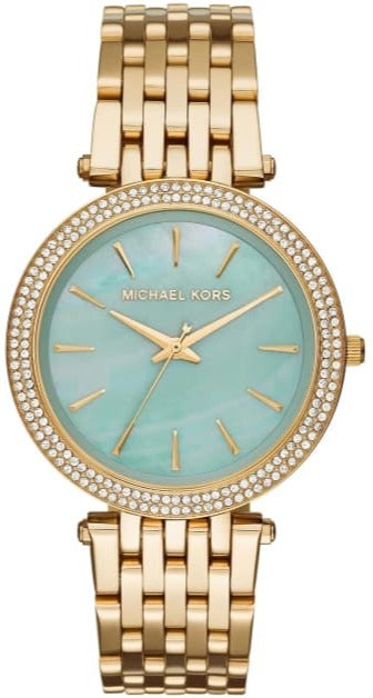  Shop Authentic Michael Kors Darci Analog Mother of Pearl Green Dial Gold Steel Strap Watch For Women - MK3498 - Luxxuri