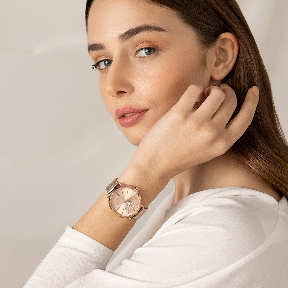  Shop Authentic Michael Kors Portia Rose Gold Dial Rose Gold Mesh Bracelet Watch for Women - MK3845 - Luxxuri