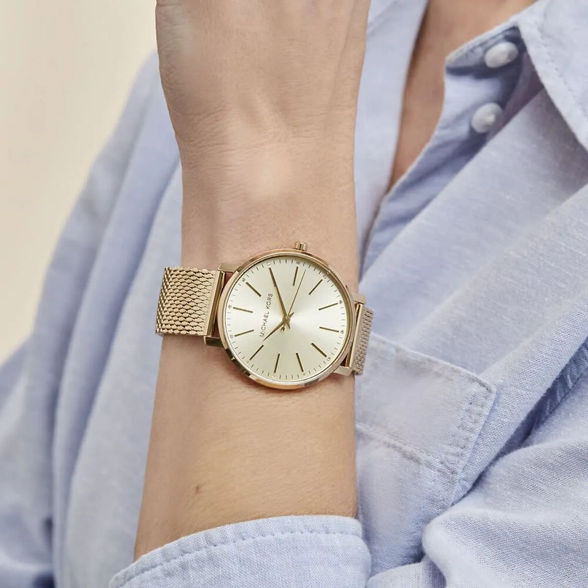  Shop Authentic Michael Kors Pyper Quartz Gold Dial Gold Mesh Strap Watch For Women - MK4339 - Luxxuri