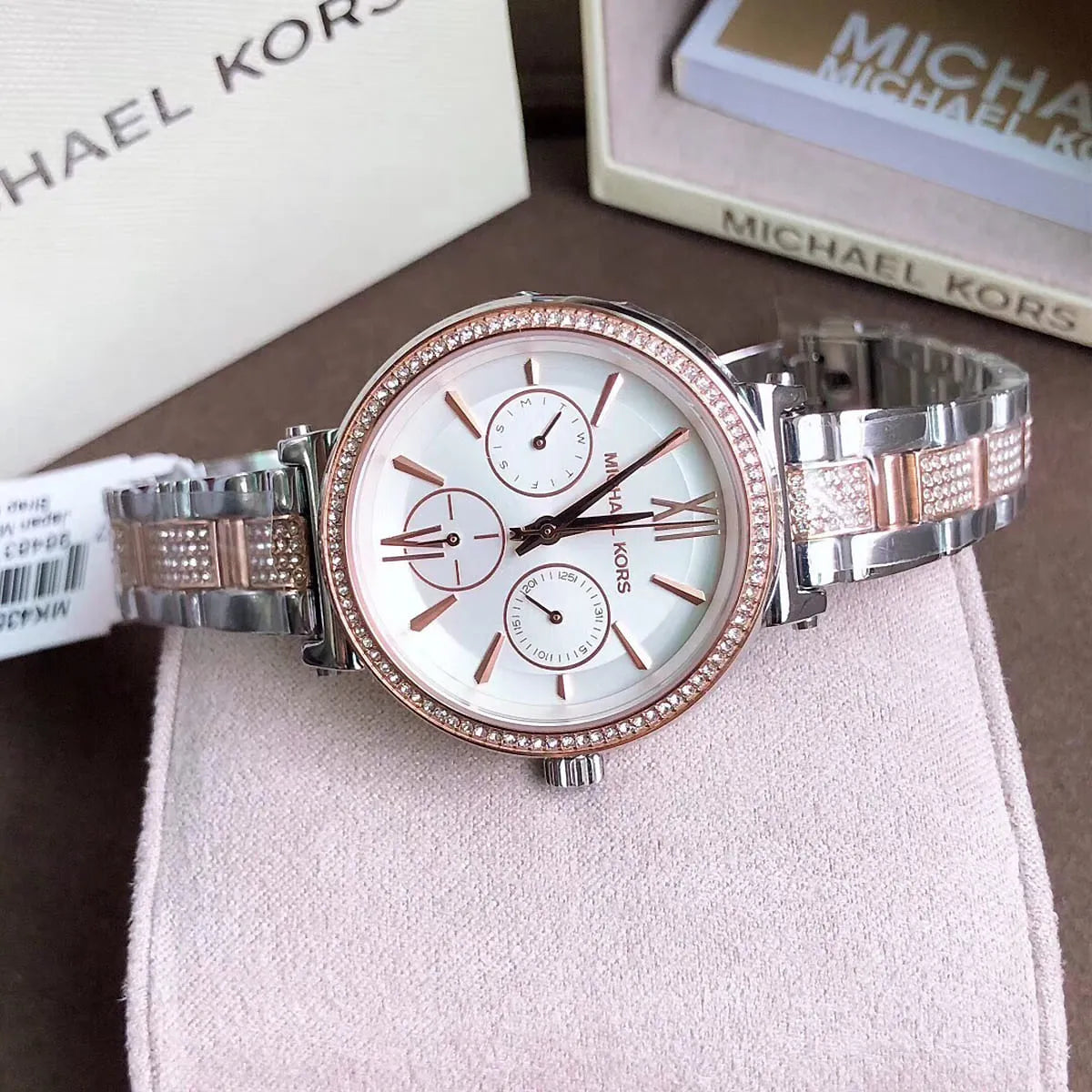  Shop Authentic Michael Kors Sofie Chronograph White Dial Two Tone Steel Strap Watch For Women - MK4353 - Luxxuri