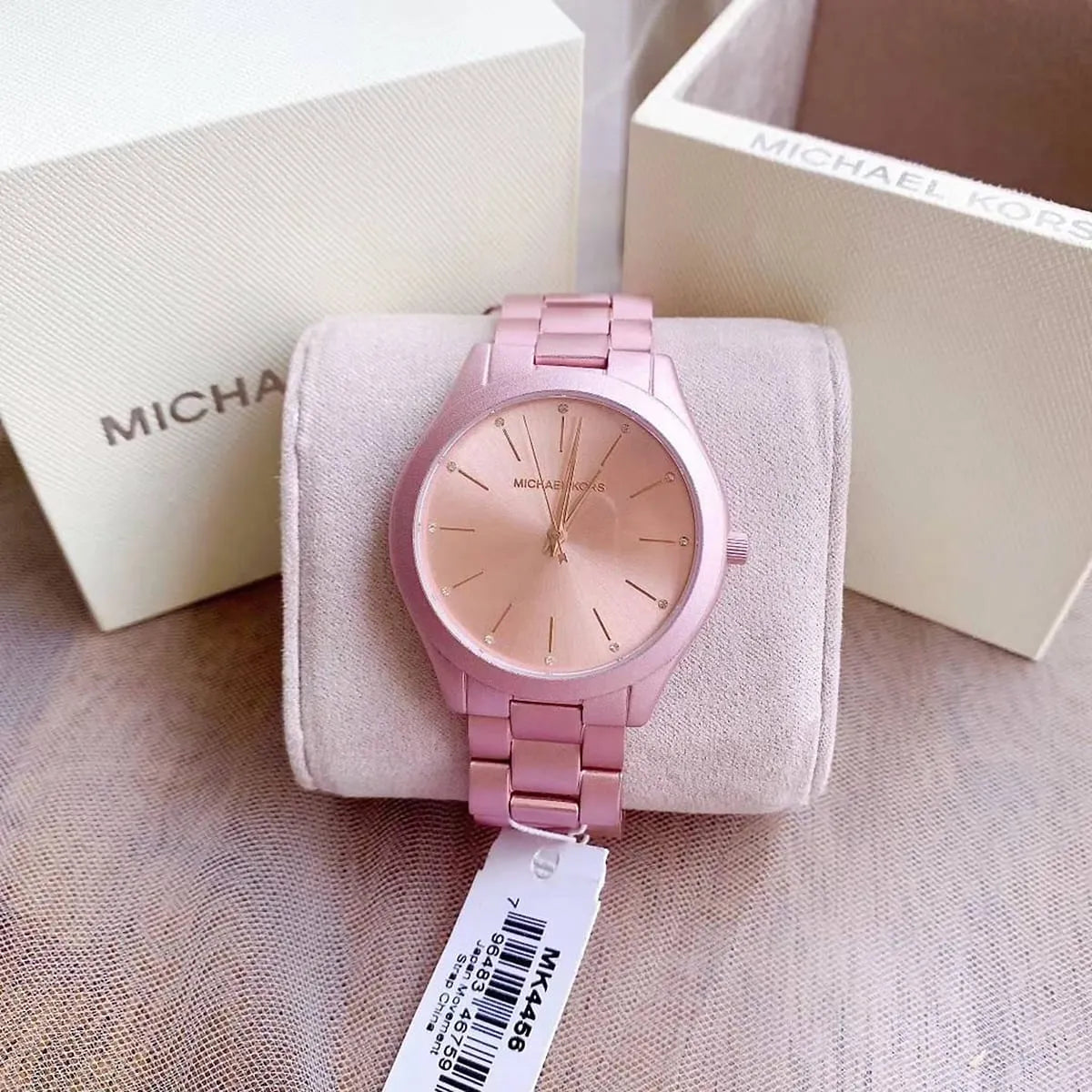  Shop Authentic Michael Kors Slim Runway Pink Dial Pink Steel Strap Watch For Women - MK4456 - Luxxuri