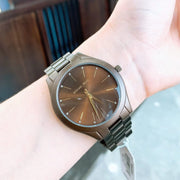  Shop Authentic Michael Kors Slim Runway Brown Dial Brown Steel Strap Watch For Women - MK4508 - Luxxuri
