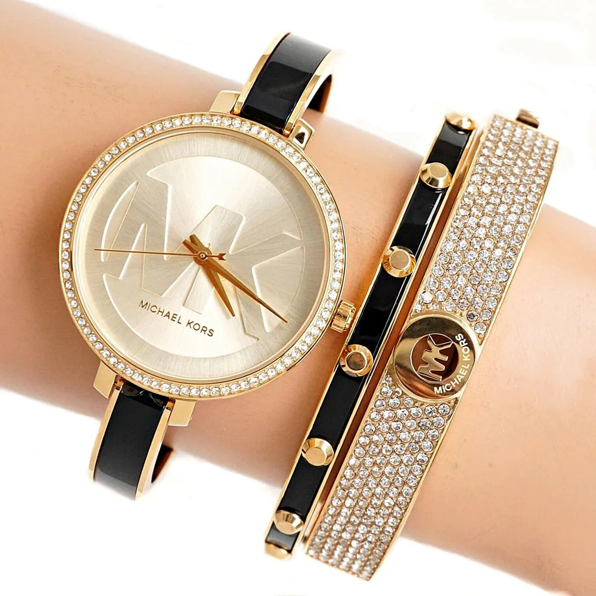  Shop Authentic Michael Kors Jaryn Quartz Gold Dial Black Steel Strap Watch For Women - MK4544 - Luxxuri