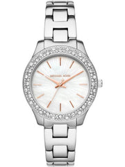  Shop Authentic Michael Kors Liliane Three Hand Mother of Pearl White Dial Silver Steel Strap Watch For Women - MK4556 - Luxxuri