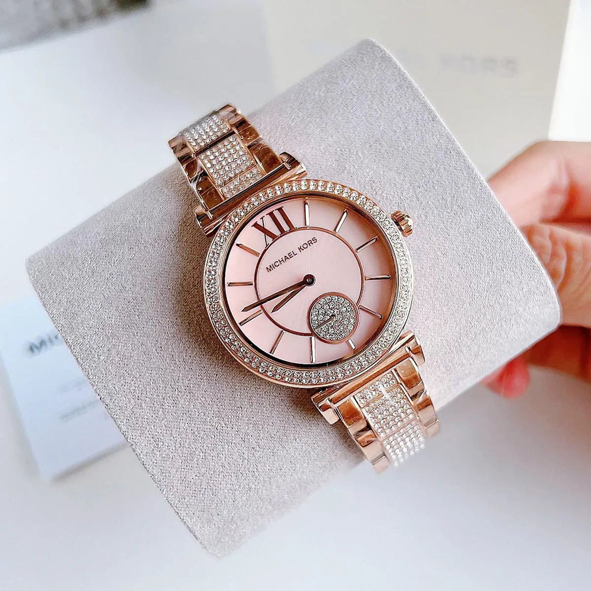  Shop Authentic Michael Kors Abbey Three-Hand Analog Crystals Rose Gold Dial Rose Gold Steel Strap Watch for Women - MK4617 - Luxxuri