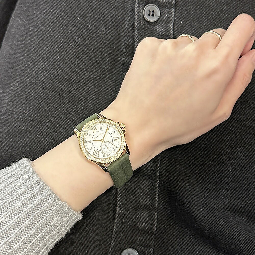  Shop Authentic Michael Kors Mini Everest Crystals White Dial Green Leather Strap Watch for Women - MK4720 - Luxxuri