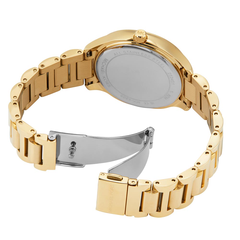  Shop Authentic Michael Kors Sage Three-Hand Mother of Pearl White Dial Gold Steel Strap Watch for Women - MK4805 - Luxxuri