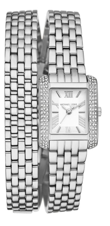  Shop Authentic Michael Kors Emery Pave Double Wrap White Dial Silver Steel Strap Watch for Women - MK4834 - Luxxuri
