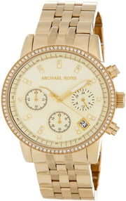  Shop Authentic Michael Kors Runway Chronograph Gold Dial Gold Steel Strap Watch For Women - MK5698 - Luxxuri