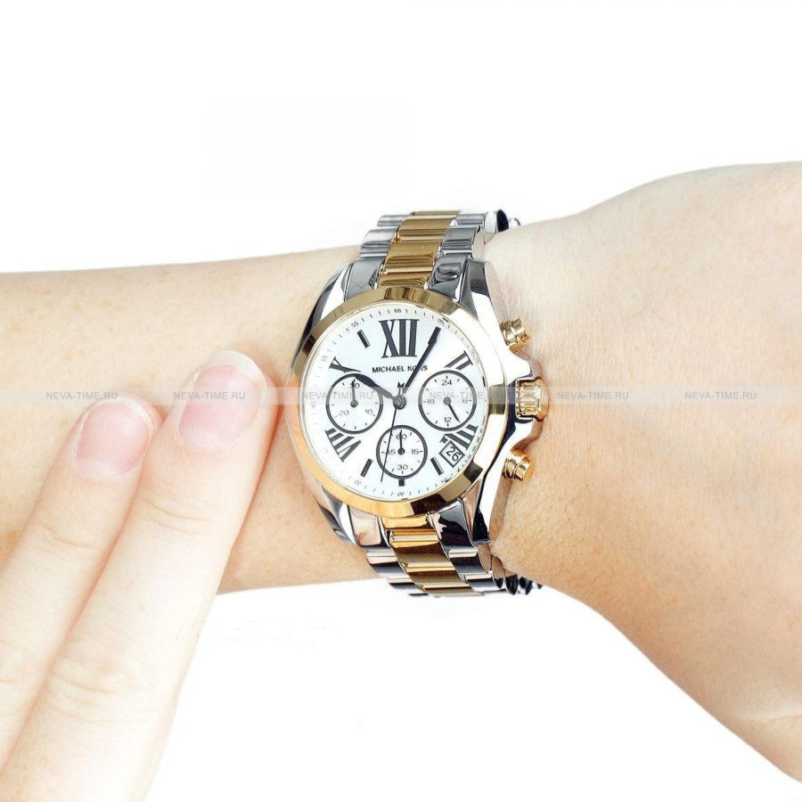  Shop Authentic Michael Kors Bradshaw Chronograph Silver Dial Two Tone Steel Strap Watch For Women - MK5912 - Luxxuri