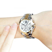  Shop Authentic Michael Kors Bradshaw Chronograph Silver Dial Two Tone Steel Strap Watch For Women - MK5912 - Luxxuri