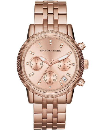  Shop Authentic Michael Kors Ritz Chronograph Rose Gold Dial Rose Gold Steel Strap Watch for Women - MK6077 - Luxxuri