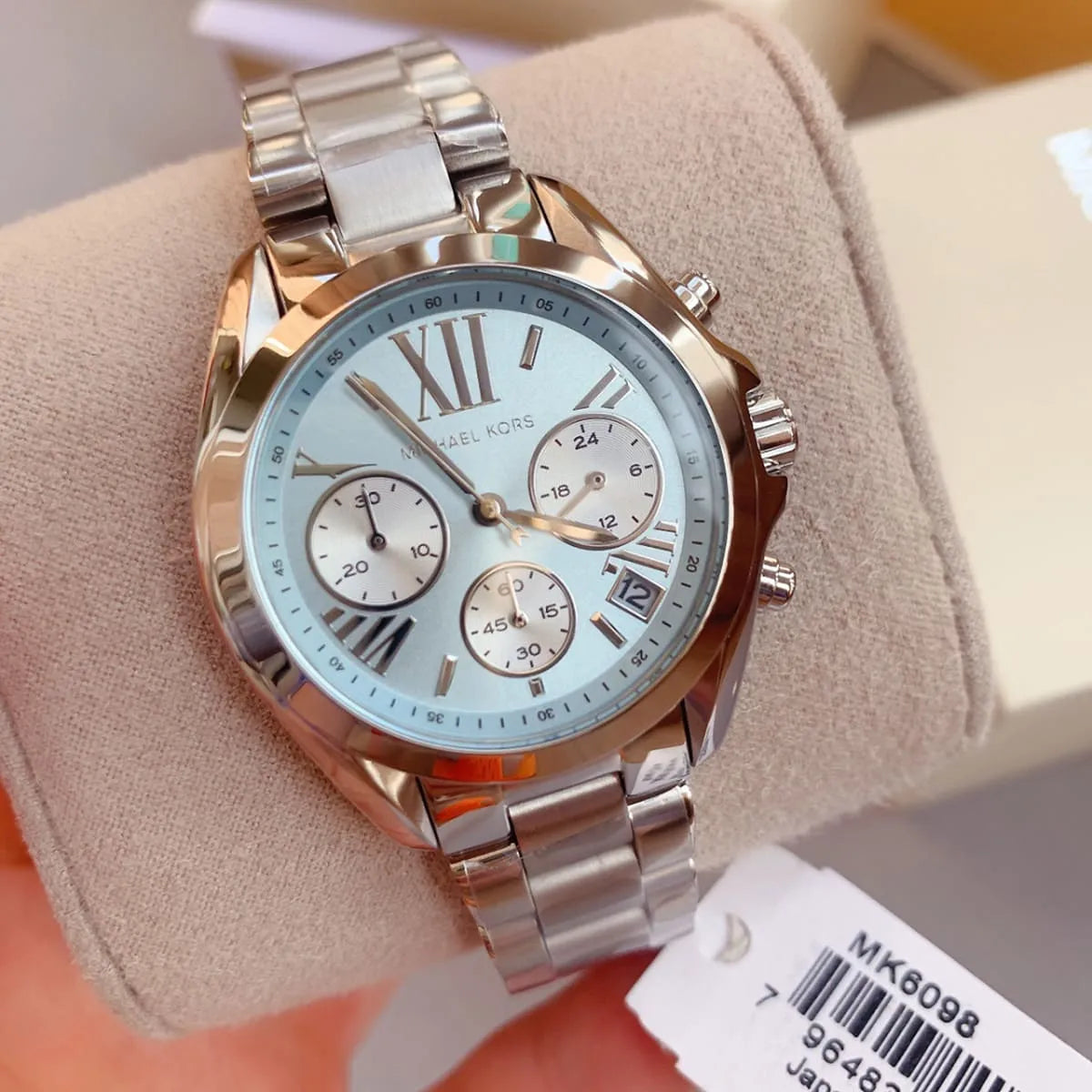  Shop Authentic Michael Kors Bradshaw Chronograph Blue Dial Silver Steel Strap Watch For Women - MK6098 - Luxxuri