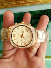  Shop Authentic Michael Kors Byrn Quartz Gold Dial Gold Steel Strap Watch For Women - MK6134 - Luxxuri