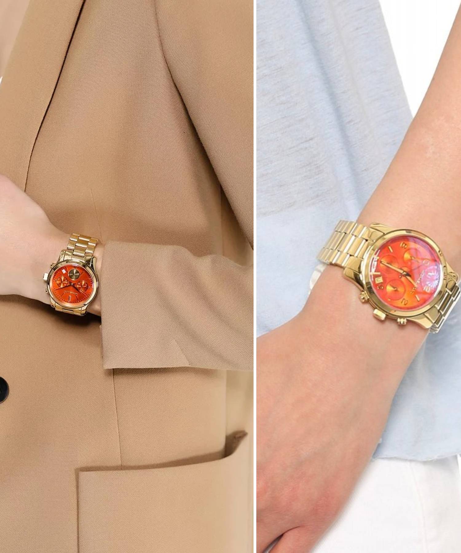  Shop Authentic Michael Kors Runway Chronograph Orange Dial Gold Steep Strap Watch For Women - MK6162 - Luxxuri