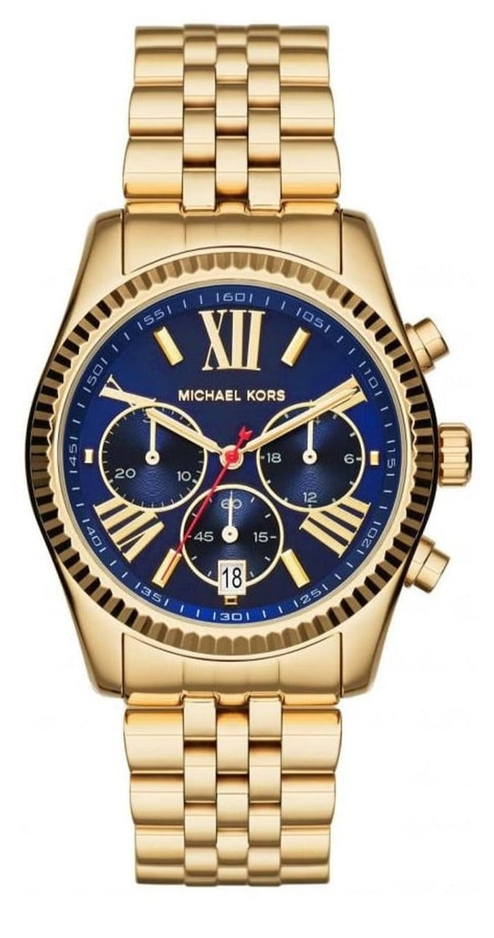  Shop Authentic Michael Kors Lexington Chronograph Blue Dial Gold Steel Strap Watch For Women - MK6206 - Luxxuri