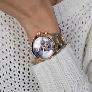  Shop Authentic Michael Kors Bradshaw Chronograph Blue Dial Two Tone Steel Strap Watch For Women - MK6389 - Luxxuri