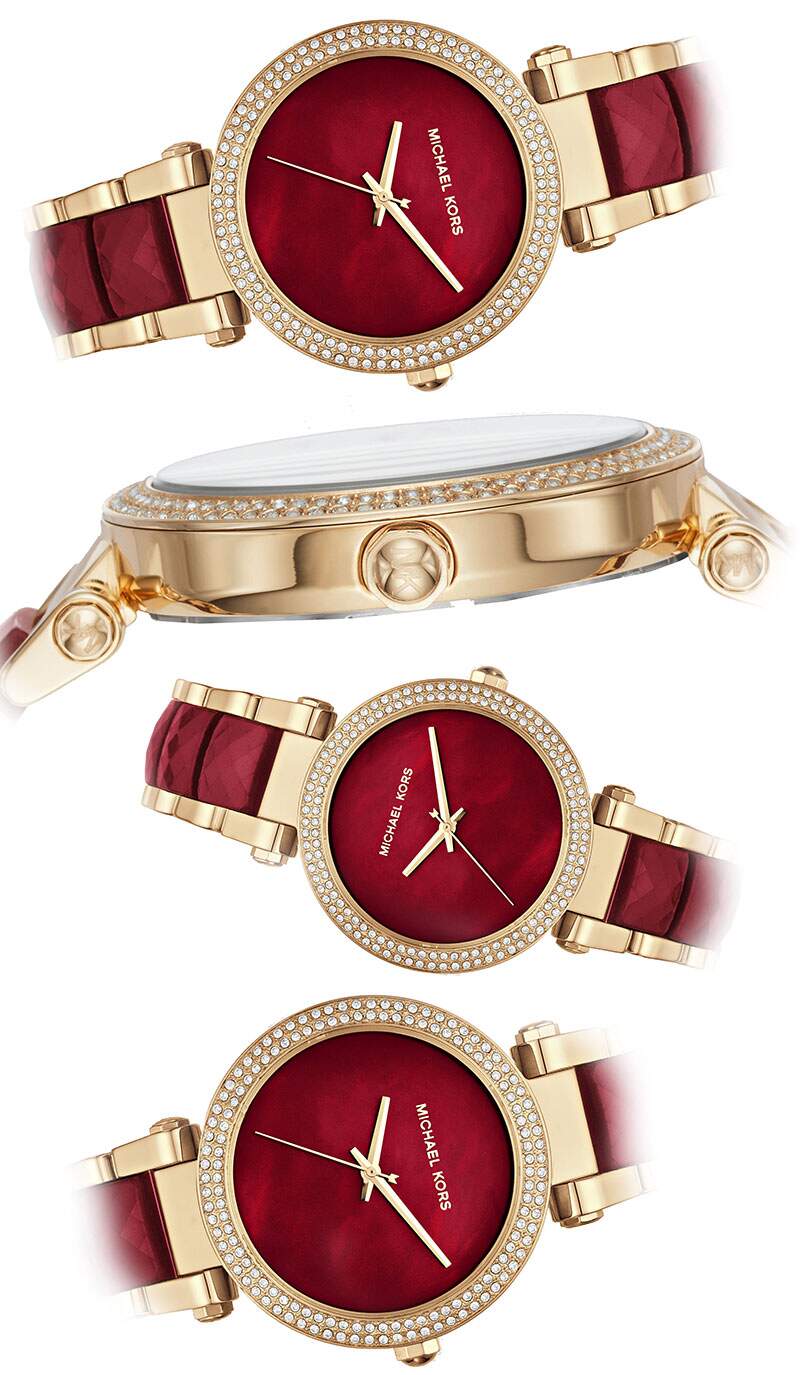  Shop Authentic Michael Kors Parker Mother of Pearl Red Dial Two Tone Steel Strap Watch for Women - MK6427 - Luxxuri