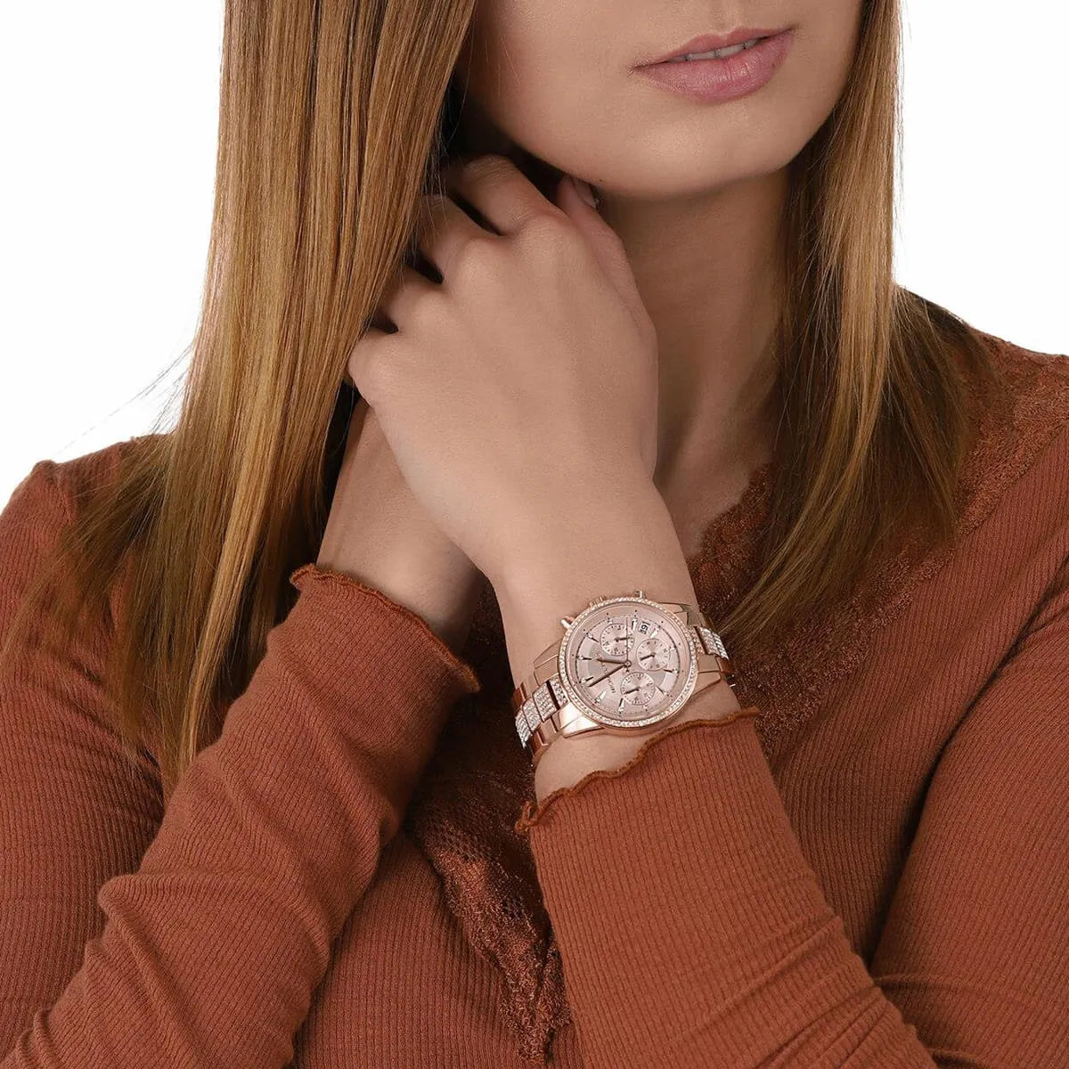  Shop Authentic Michael Kors Ritz Chronograph Rose Gold Dial Rose Gold Steel Strap Watch For Women - MK6485 - Luxxuri