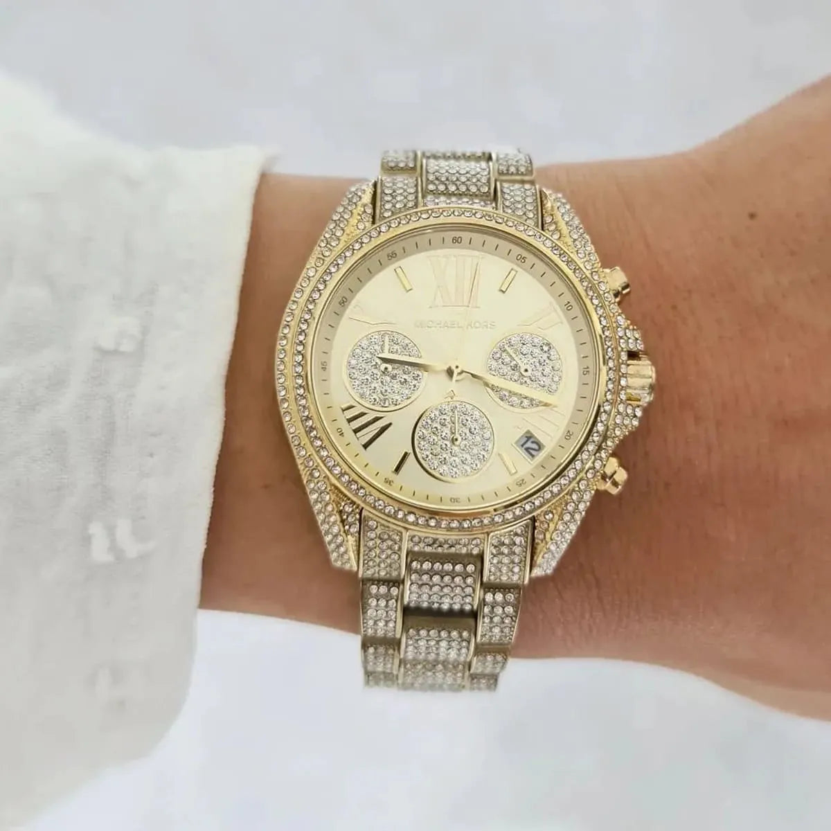  Shop Authentic Michael Kors Mini Bradshaw Crystals Gold Dial Gold Steel Strap Watch For Women - MK6494 - Luxxuri
