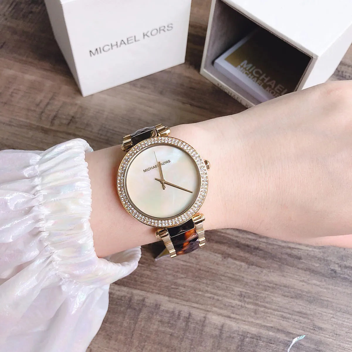  Shop Authentic Michael Kors Parker Mother Of Pearl White Dial Two Tone Steel Strap Watch For Women - MK6518 - Luxxuri