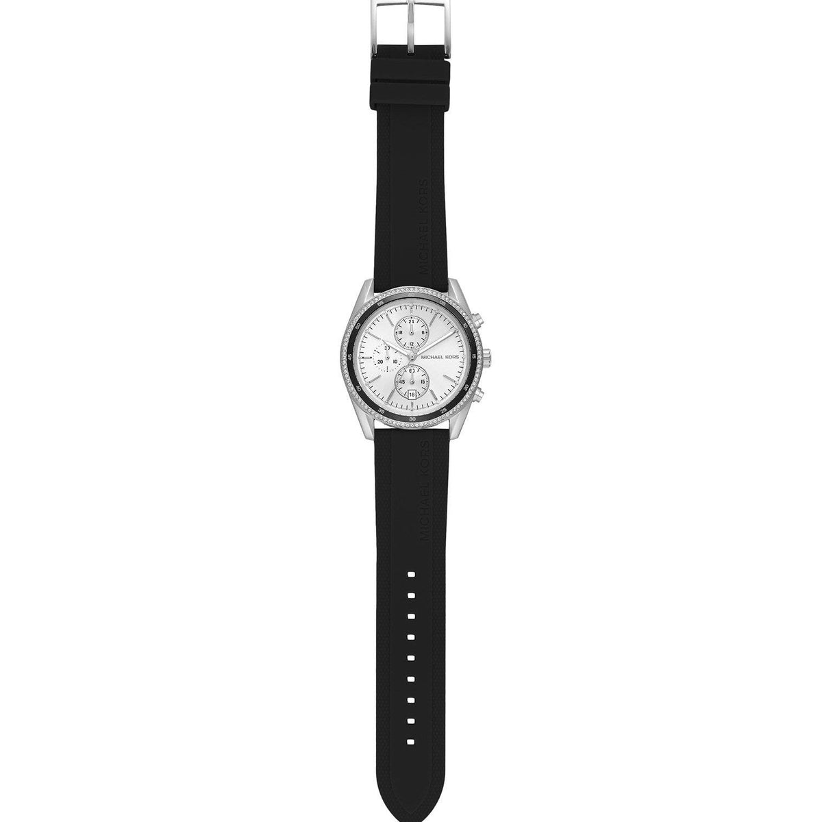  Shop Authentic Michael Kors Hadyn Chronograph Silver Dial Black Rubber Strap Watch for Women - MK7486 - Luxxuri