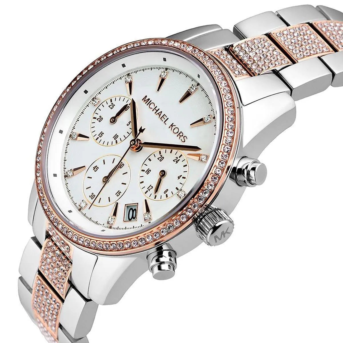  Shop Authentic Michael Kors Ritz Chronograph White Dial Two Tone Steel Strap Watch For Women - MK6651 - Luxxuri