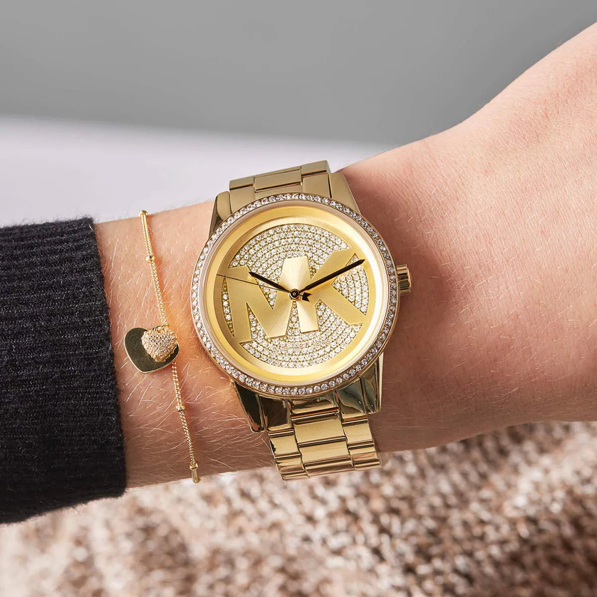  Shop Authentic Michael Kors Ritz Pave Crystals Gold Dial Gold Steel Strap Watch for Women - MK6862 - Luxxuri