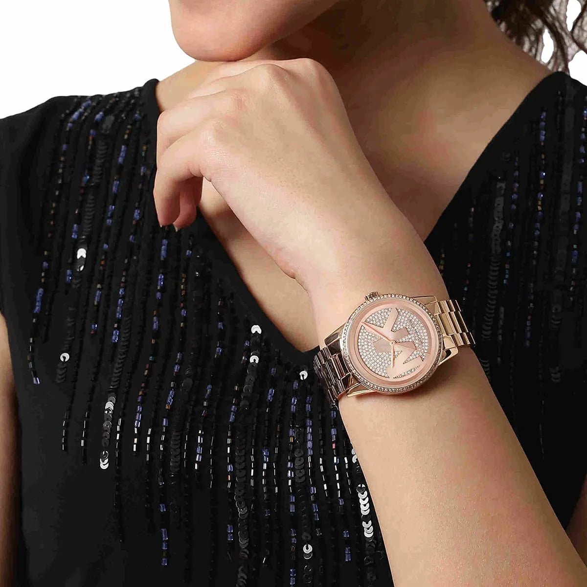  Shop Authentic Michael Kors Ritz Analog Crystals Silver Dial Rose Gold Steel Strap Watch for Women - MK6863 - Luxxuri