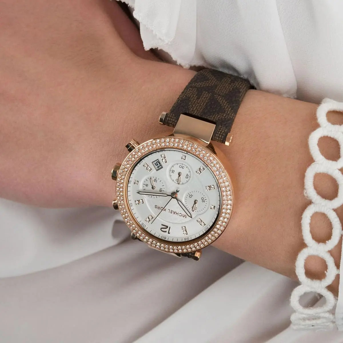  Shop Authentic Michael Kors Parker Chronograph White Dial Brown Leather Strap Watch For Women - MK6917 - Luxxuri