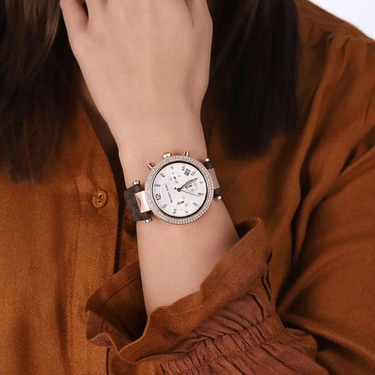  Shop Authentic Michael Kors Parker Chronograph White Dial Brown Leather Strap Watch For Women - MK6917 - Luxxuri