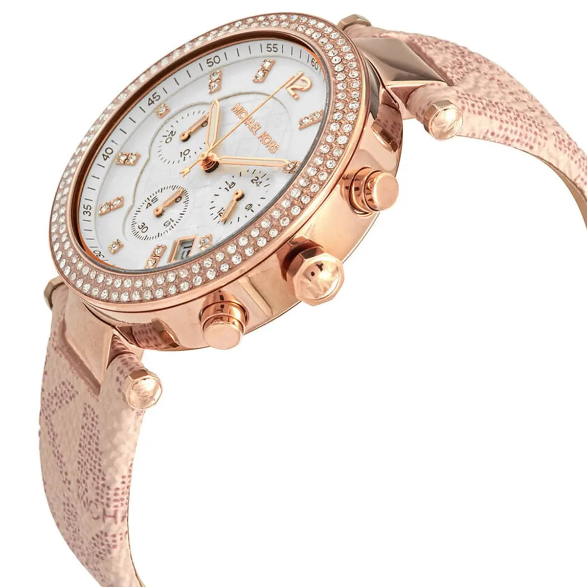  Shop Authentic Michael Kors Parker Chronograph White Dial Pink Leather Strap Watch For Women - MK6935 - Luxxuri