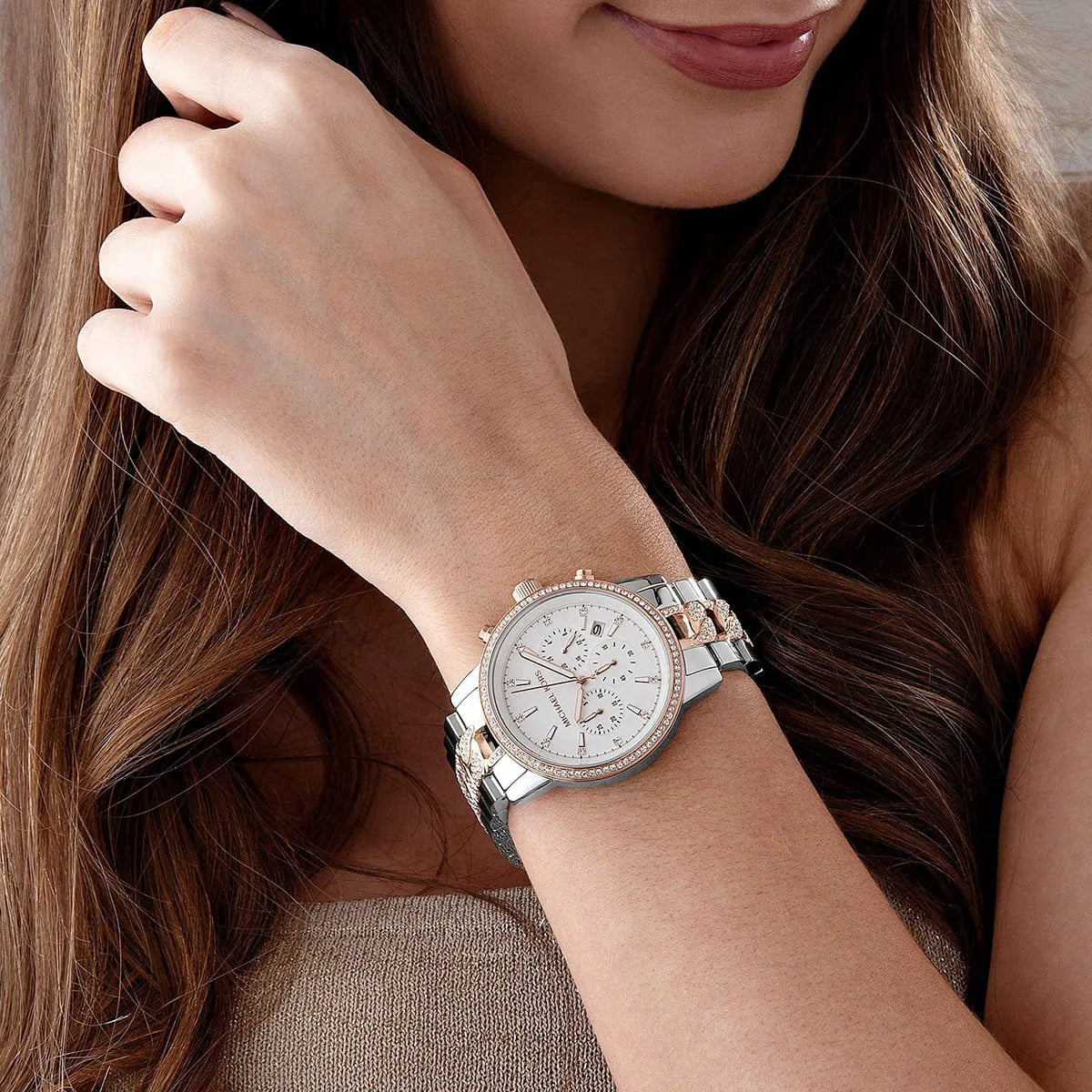  Shop Authentic Michael Kors Ritz Chronograph Silver Dial Two Tone Steel Strap Watch For Women - MK6938 - Luxxuri