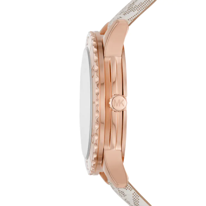  Shop Authentic Michael Kors Runway Quartz Rose Gold Dial White Leather Strap Watch For Women - MK6980 - Luxxuri