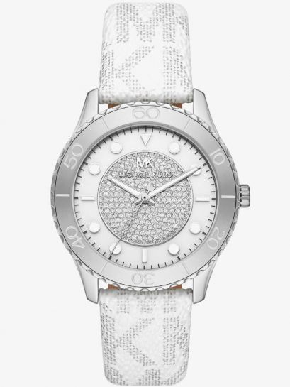  Shop Authentic Michael Kors Runway Three Hand White Dial White Leather Strap Watch For Women - MK6998 - Luxxuri