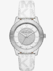  Shop Authentic Michael Kors Runway Three Hand White Dial White Leather Strap Watch For Women - MK6998 - Luxxuri