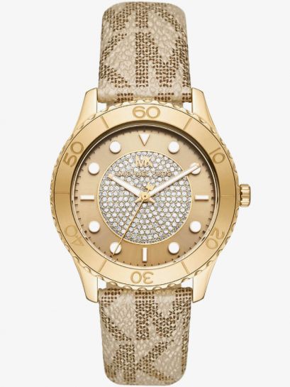  Shop Authentic Michael Kors Runway Three Hand Quartz Gold Dial Brown Leather Strap Watch For Women - MK6999 - Luxxuri