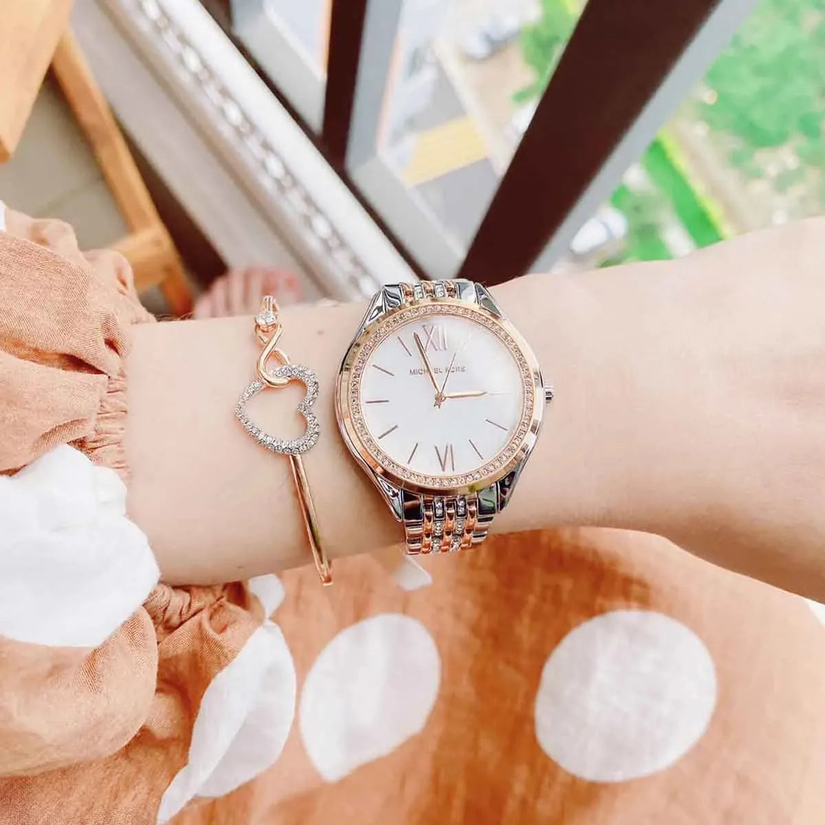  Shop Authentic Michael Kors Mindy Three Hand White Dial Two Tone Steel Strap Watch For Women - MK7077 - Luxxuri
