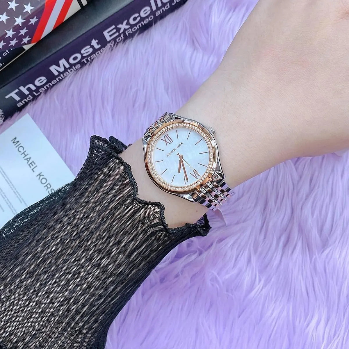  Shop Authentic Michael Kors Mindy Three Hand White Dial Two Tone Steel Strap Watch For Women - MK7077 - Luxxuri