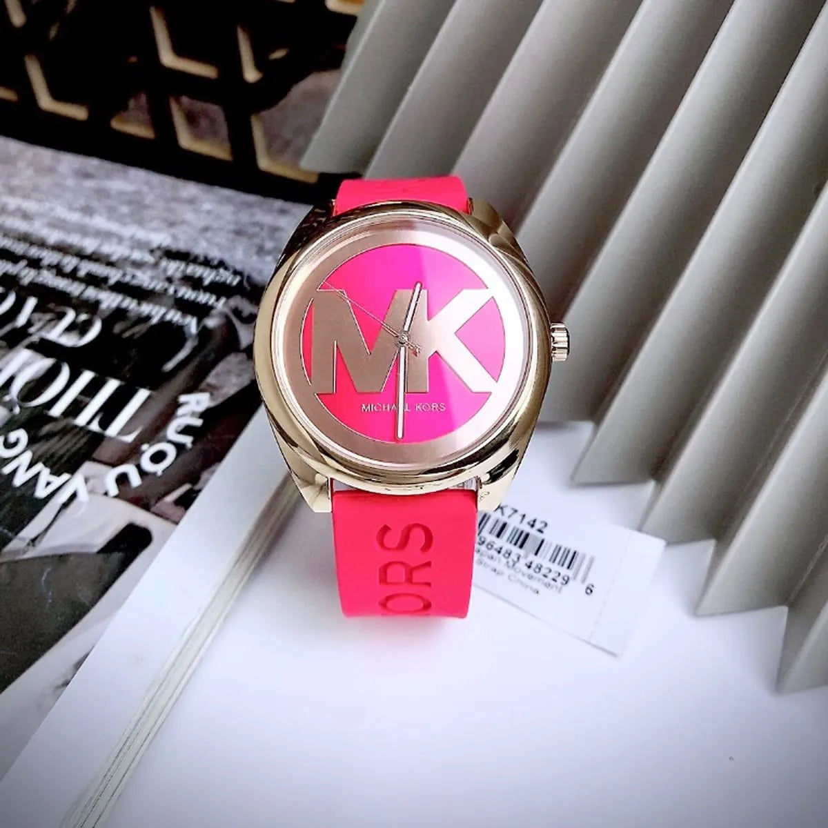  Shop Authentic Michael Kors Janelle Three Hand Red Dial Red Rubber Strap Watch For Women - MK7142 - Luxxuri