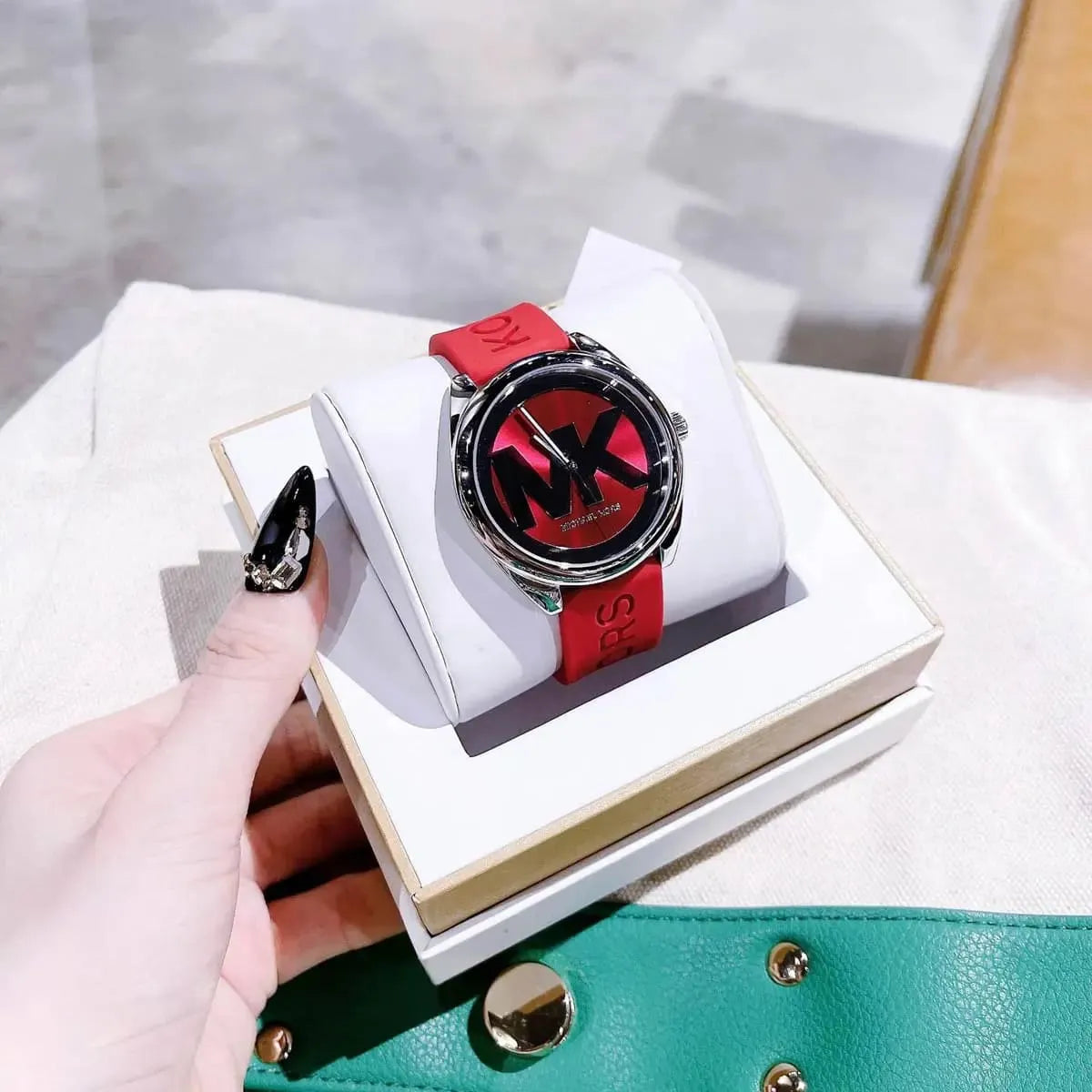  Shop Authentic Michael Kors Janelle Three Hand Red Dial Red Rubber Strap Watch For Women - MK7144 - Luxxuri