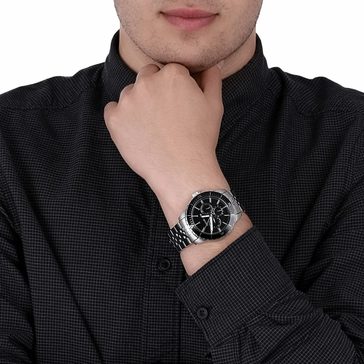  Shop Authentic Michael Kors Cunningham Multifunction Black Dial Silver Steel Strap Watch For Men - MK7156 - Luxxuri