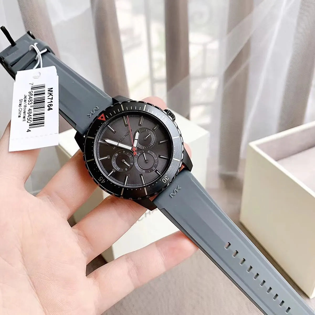  Shop Authentic Michael Kors Cunningham Multifunction Grey Dial Grey Rubber Strap Watch For Men - MK7164 - Luxxuri