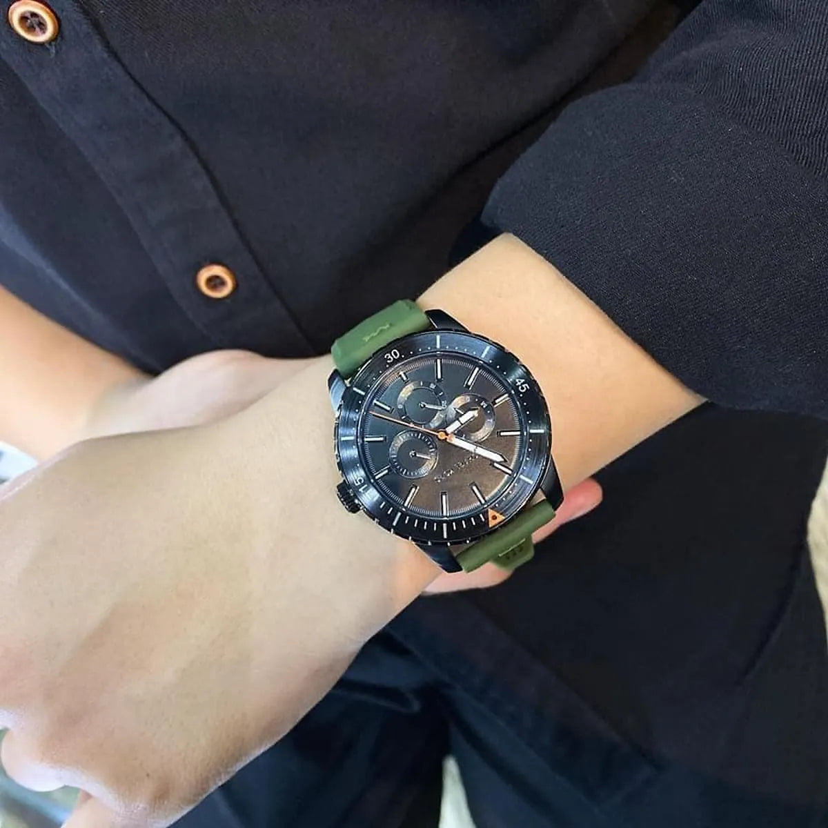 Shop Authentic Michael Kors Cunningham Chronograph Black Dial Green Rubber Strap Watch For Men - MK7165 - Luxxuri