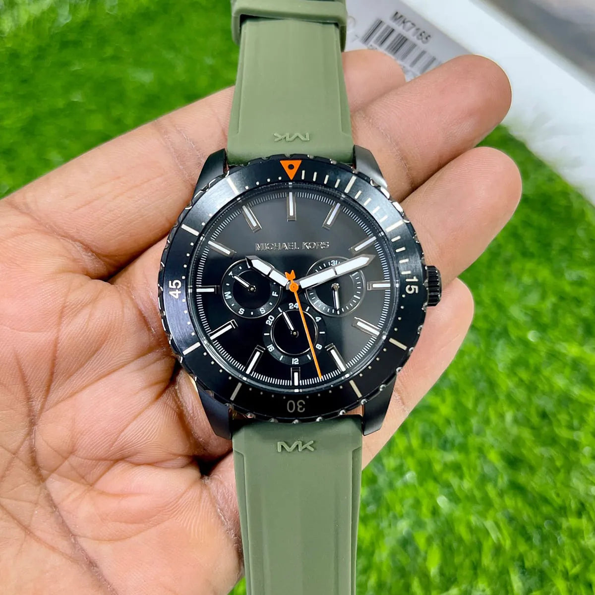  Shop Authentic Michael Kors Cunningham Chronograph Black Dial Green Rubber Strap Watch For Men - MK7165 - Luxxuri
