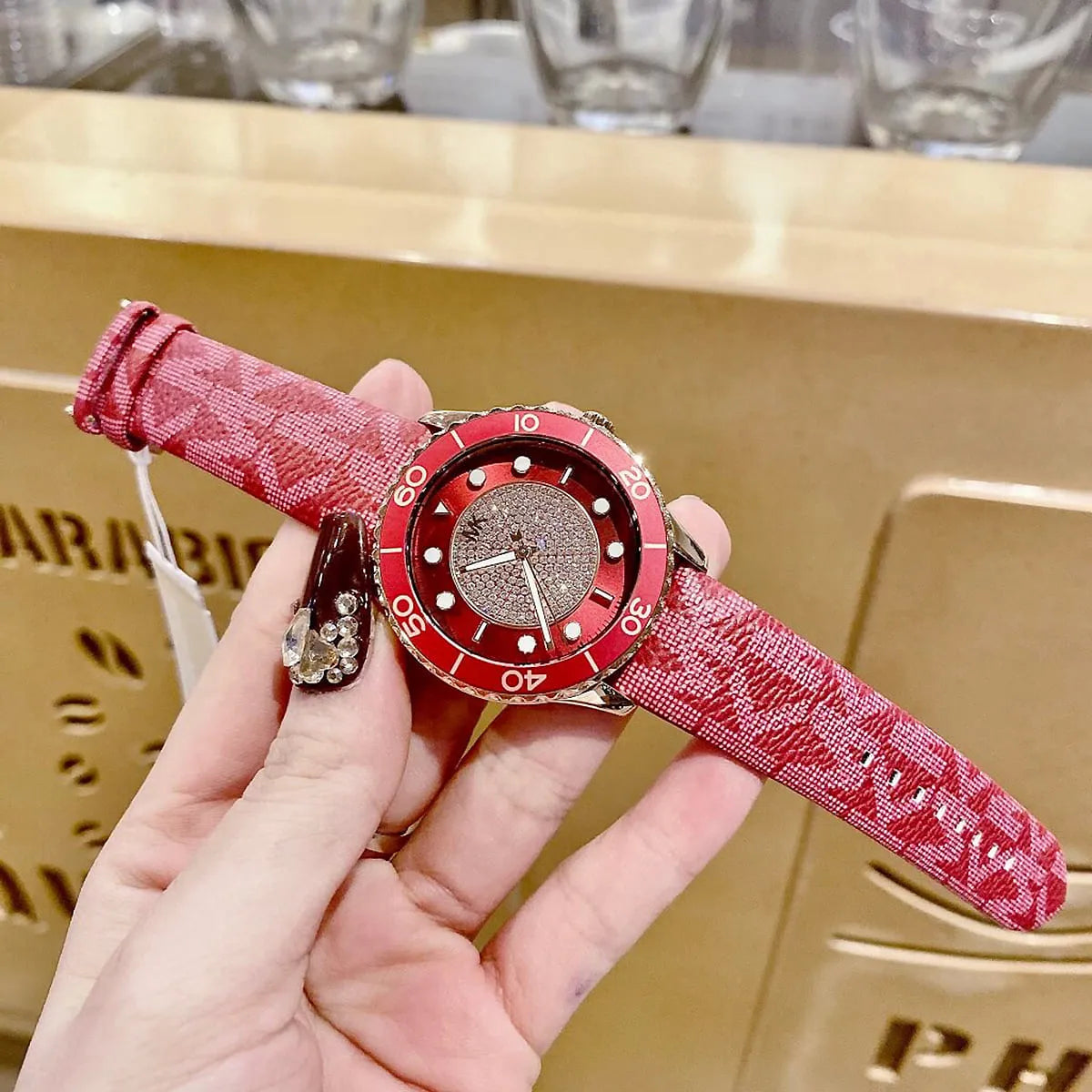  Shop Authentic Michael Kors Runway Three-Hand Quartz Red Dial Red Leather Strap Watch For Women - MK7179 - Luxxuri