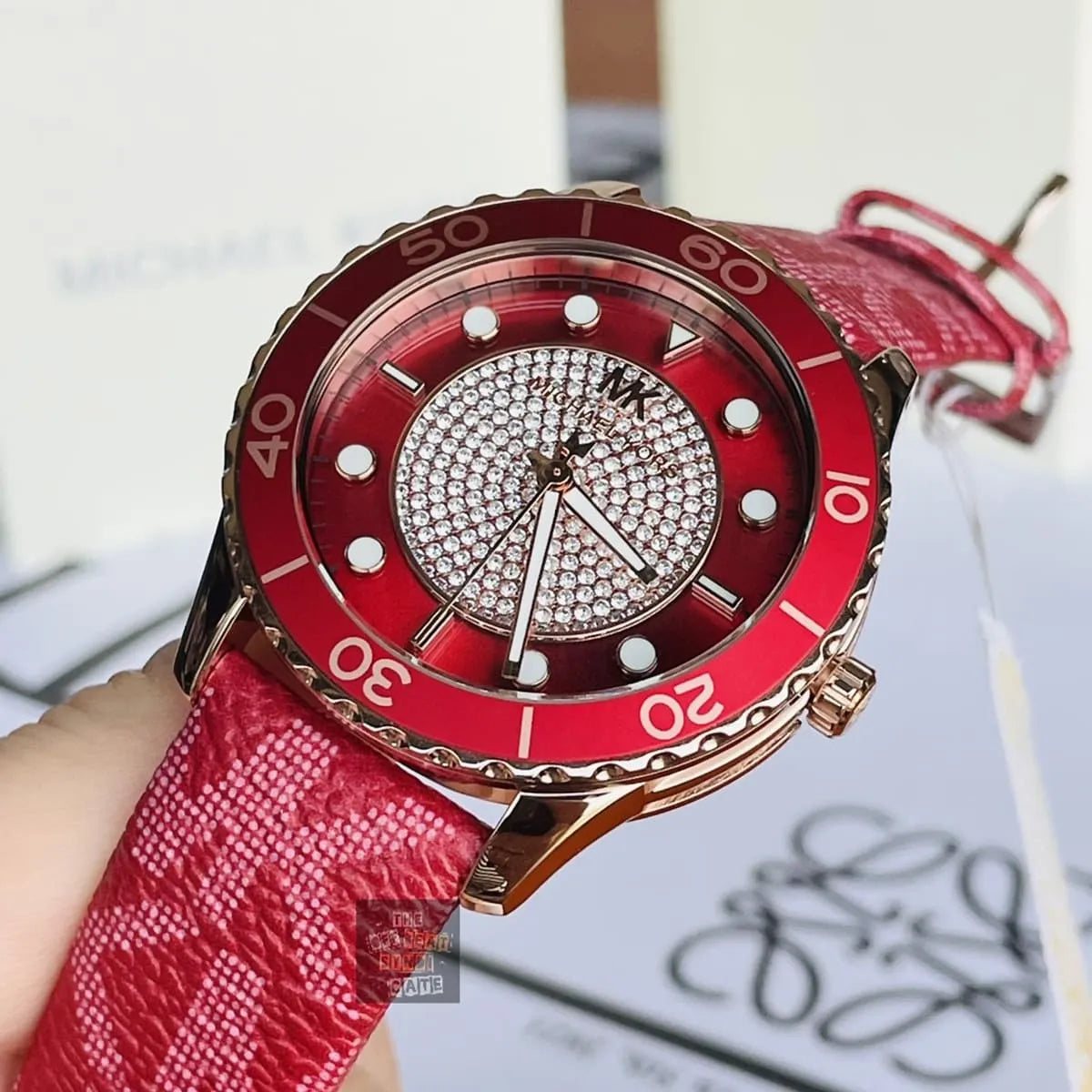  Shop Authentic Michael Kors Runway Three-Hand Quartz Red Dial Red Leather Strap Watch For Women - MK7179 - Luxxuri