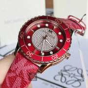  Shop Authentic Michael Kors Runway Three-Hand Quartz Red Dial Red Leather Strap Watch For Women - MK7179 - Luxxuri